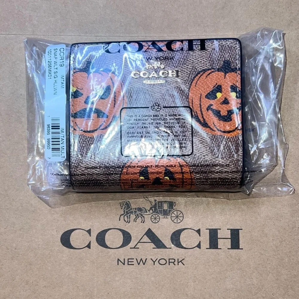 COACH Pumpkin Print Snap Wallet 🎃w CCR19 In Signature Canvas NWT AUTHENTIC